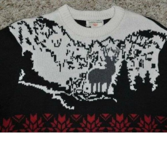 Mens Sweater Dockers Red Black Moose Small Crewneck Long Sleeve Winter Holiday - Picture 3 of 4